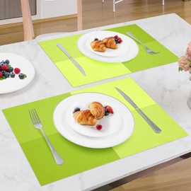 SueH Design Woven Place Mats Set of 8 Vinyl Heat Resistant Place Mats Anti-Fouling and Washable 45 cm x 30 cm Green