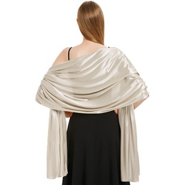 heekpek Scarf Women's Lightweight Silk Satin Scarf Stole Women's Elegant Oversized Stole Festive Wrap Scarf Women's Glitter Long Scarf for All Year Round, Grey Beige