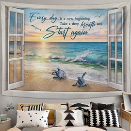 yowecso Coastal Sunrise Tapestry Beach Sea Turtle Tapestry Wall Hanging for Bedroom Ocean Theme Tapestries Aesthetic Wall Decor for Home Dorm Living Room 50"x60"