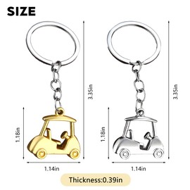 FALVFUN 2PCS Car Golf Cart Keychain, Zinc Alloy Golfer Vehicle Key Chains, Automotive Key Ring Holder Ornament, Universal Fit (Gold)