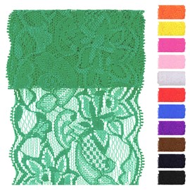 Swpeet 5 Yard by 3.15" Wide Green Lace Fabric Stretch Elastic, Trim Lace Ribbon, Elastic Sewing Trim Ribbon for Garment, Headbands, Wedding Bouquet Making DIY Crafts