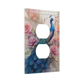 HLCoChTDecorative Art Light Switch Covers Peacock Amidst a Blush of Roses 1 Gang Single Duplex Outlet Wall Plate Switchplate Electrical Faceplate