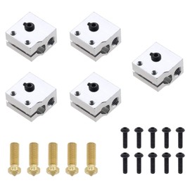 EMSea 5 Sets Heating Block and 0.4mm Brass Nozzle Compatible with E3D V6 Volcano 1.75mm Filament Brass Extruder Nozzle