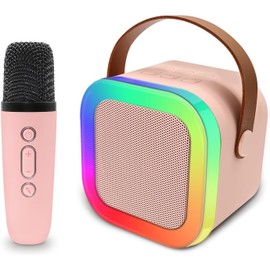 Karaoke Machine for Kids,2024 New Mini Portable Karaoke Toys, Karaoke Speaker with 2 Wireless Mics & Light for Home Party for Adults,Birthday Gifts for Girls and Boy Age 4-12 +Year Old (Pink-1 MIC)