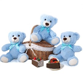 MaoGoLan Teddy Bear 13.5 Inch Stuffed Animals Bulk Plush Toys 3 Blue Stuffed Bears Birthday Centerpieces Gift for Girls