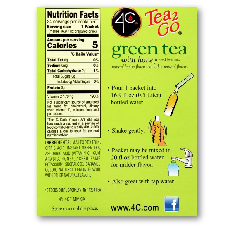 4C Powder Drink Mix Packets, Green Tea 1 Pack, 24