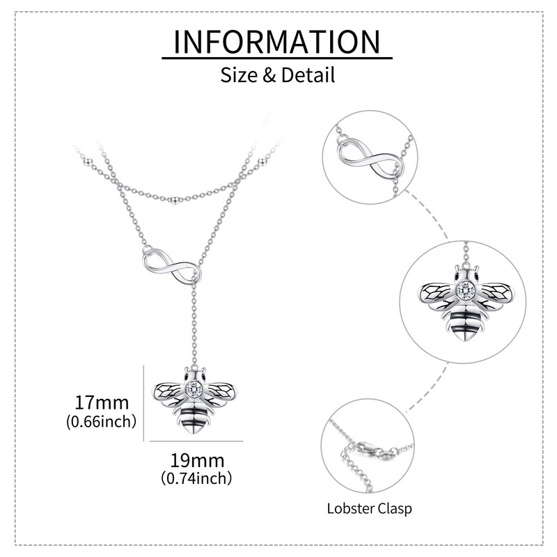 YFN Women's Bee Necklace, 925 Silver, Bee Pendant, Accessories, Goods,