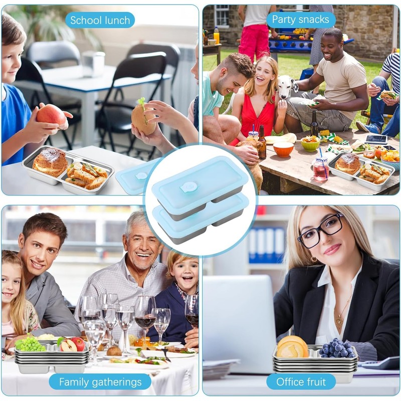 2-Pack Stainless Steel Snack Containers | 2-Compartment Bento Box with