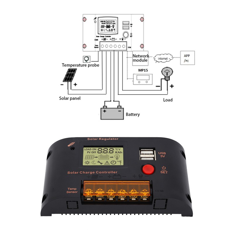 Solar Panel Regulator 20A Adjustable Daylight for 12V Lead Acid