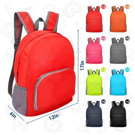 Ayearparty 48 Pcs 17 Inch Backpack in Bulk Foldable Classic Back Packs Colorful Book Bags Assorted Colors Lightweight Bookbags for Outdoor Travel Student School Supply 8 Colors