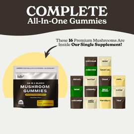 16 in 1 Blend Mushrooms Gummies for Adults - Lion's Mane Mushroom Supplement, Focus Gummies with Lions Mane, Lion's Mane for Adults, Natural Mushroom Supplement for Cognitive Support & Clarity