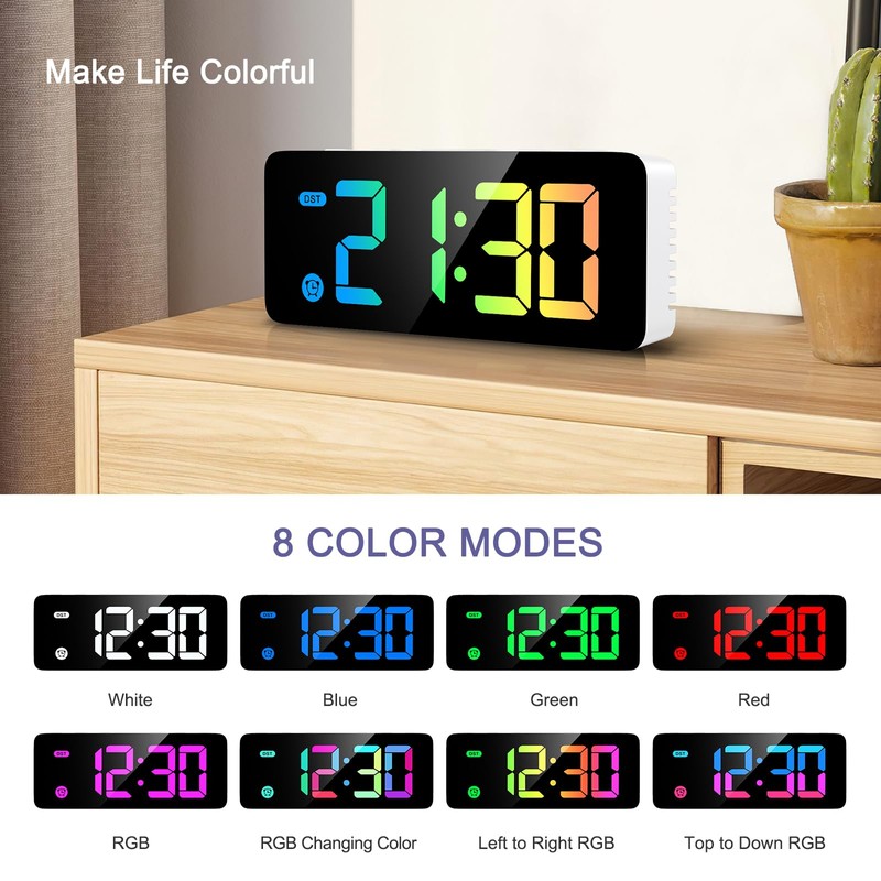 OQIMAX Digital Alarm Clock LED Display RGB Alarm Clocks Bedside