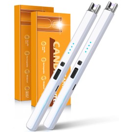 Electric Lighter for Candle USB Rechargeable - 2 Pack Stocking Stuffers for Women Men Mom Birthday Gifts, Upgraded Safety Lock Plasma Arc Lighter with LED Display Flameless Lighter for Grill Cooking