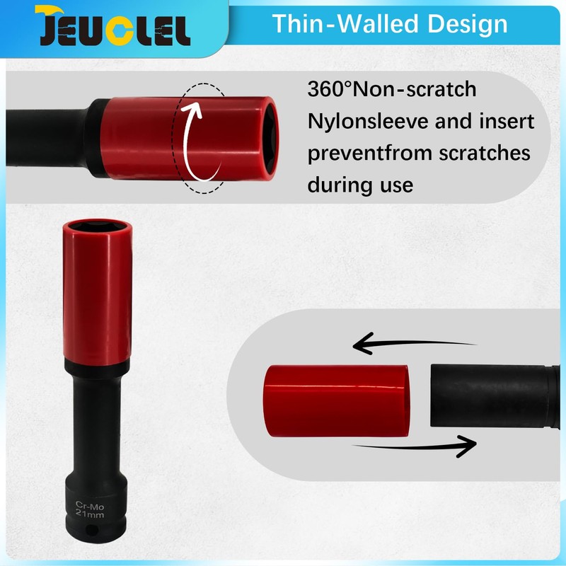 JEUCLEL 3Pcs Lug Nut Socket Set 1/2" Drive Impact Tools,