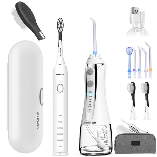 Electric Toothbrush with Water Flosser, Cordless Water Flosser & Electric Toothbrush Combo, Whiter Teeth and Healthier Gums, Great for Oral Braces