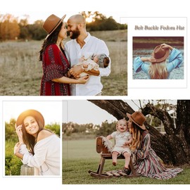 SYBL Women Classic Wool Fedora Hat with Belt Buckle Wide Brim Panama Hat Trilby Hat Derby Cap Khaki