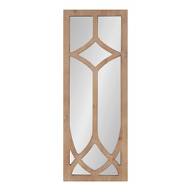 Kate and Laurel Pierette Windowpane Mirror, 16 x 42, Natural Wood, Tall Framed Cathedral Arched Wooden Overlay Mirror