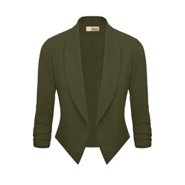 Hybrid & Company Womens Casual Work Office Open Front Blazer Jacket with Removable Shoulder Pads JK1133 Olive Medium