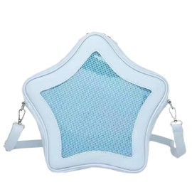 Vobomo Star Shape Ita Bag Pins Display Crossbody Bag PU Leather Backpack Y2k Aesthetic Cute Handbag (Blue)