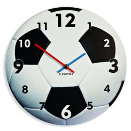 FLEXISTYLE Unique Wall Clock for Kids Football Silent Non Ticking Oval 30cm Acrylic Nursery School Made in EU