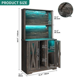 YITAHOME Wine Bar Cabinet, LED Farmhouse Liquor Cabinet Coffee Bar with Adjustable Shelves, 65 Inch Buffet Kitchen Storage Cabinet for Dinning Room, Kitchen, Living Room, Dark Rustic Oak