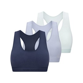 bruno banani Women's Bustier Match - Set of 3 - Preformed Cups & Elastic Waistband - Comfortable & Breathable, Denim Blue/Light Blue/Ice Blue, XL