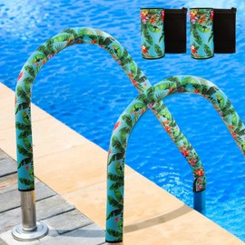 2 Pack Pool Handrail Covers,Summer Palm Tree Leaves Pool Railing Covers with Zipper,Slip Resistant Pool Handle Rail Cover,Pool Handle Sleeve Protector.Sleeve Handle for Swimming Inground (Green, 8ft)