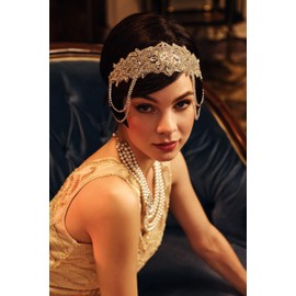 BABEYOND 1920s Flapper Headband Headpiece Roaring 20s Headband Chain for Women Vintage Hair Accessory