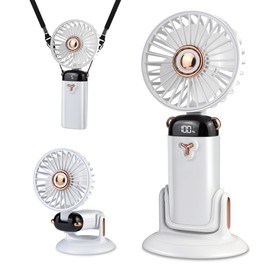 HONEYYEAR Versatile 4-in-1 Portable Handheld Fan, Battery Operated Fan with Base, 90°Ajustable, Rechargeable Mini Fans, digital display & Wall-Mount Capability, Gifts for Men/Women White