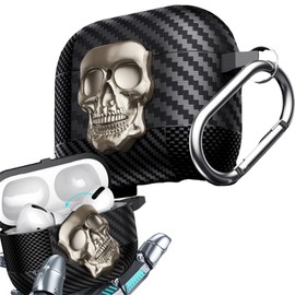 Ysnzaq Case for Airpods 4 (2024) with Keyring, [Front LED Visible] Rotating 3D Meatl Skull Design Shockproof Thin Protective Case Cover for Airpods 4th Generation 2024. Gold Skull