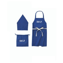 Lep 500828 Habitual Notebook, Kids Apron, 3-Piece Set, Blue, Bandana, Drawstring Included, 100% Cotton, Machine Washable, For Children, Men's, Boys, Schools, Cooking Practice, Necktied, Stylish, Cute,