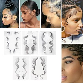 5Pcs Baby Hair Temporary Tattoo Stickers, Baby Hair Fake Hairline Tattoo Sticker Curly Hair Makeup Stickers Hair Edge Tattoo Edges Curly Hair Waterproof DIY Hairstyling Stickers