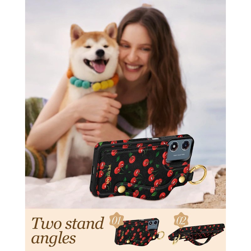 Petitian for Moto G Play 2024 Wallet Case, Cherry