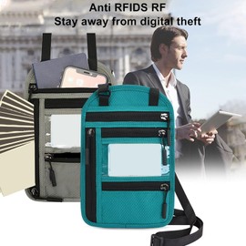 Cartera para el Cuello, Liviana, para Viajes, para el Cuello, para Pasaporte, con Bloqueo Multifunci¨®n, para Viajes de Negocios y Estudios (Gris Claro)
