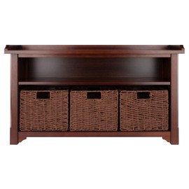 Winsome Wood Milan 4-Pc Storage Bench with 3 Foldable Woven Baskets - Walnut