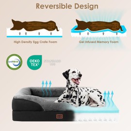 EHEYCIGA Memory Foam XL Dog Bed for XLarge Sized, Extra Large Orthopedic Dog Sofa with Sides and Waterproof Liner, Washable Bolster Pet Bed Couch with Removable Cover, 42x30x7.5 Inch, Grey/Black