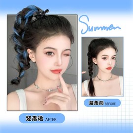 Chisafly Children's Hair Extensions Ponytail Wigs 2 Pieces Mesh Long Curly Curly Curly Hair Heat Resistant Elastic For Women Braid Bun Dance (Blue)