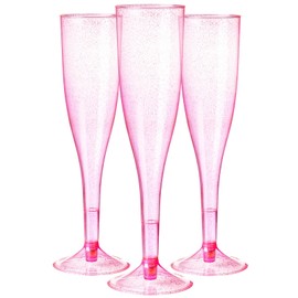Homy Feel Pink Glitter Plastic Pink Wine Glasses 30 Pack, 6.5 OZ Champagne Flutes Disposable for Valentine's Day,Plastic Champagne Flutes,Mimosa Bar Glasses Valentine's day Galentines day Supplies