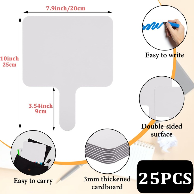 Acrux7 25 Pack Dry Erase Paddles 10" x 8" Handheld