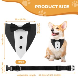 Dog Tuxedo Adjustable Dog Bow Tie Wedding Outfit, for Medium to Large Dogs Pet Parties (L, Black)