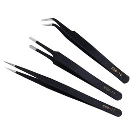 3 Pieces Precision ESD Tweezers Set,Stainless Steel Anti-Static Tweezers with Curved, Pointed for Eyelash Extension,Craft,Jewelry Making,Electronics,Hair Removal