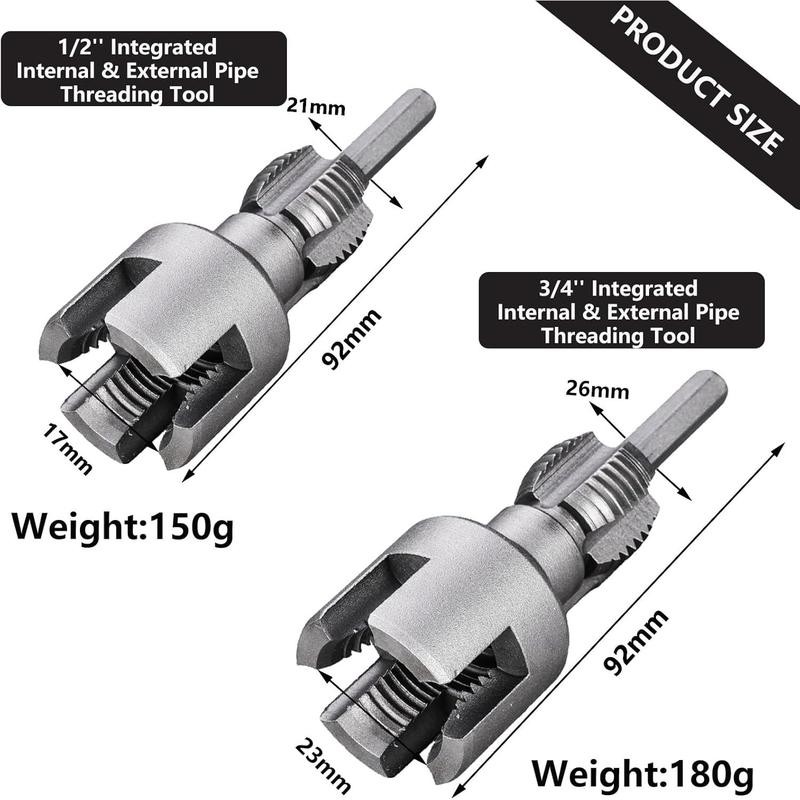 2pcs Integrated Internal & External Pipe Threading Tool with 1/2''