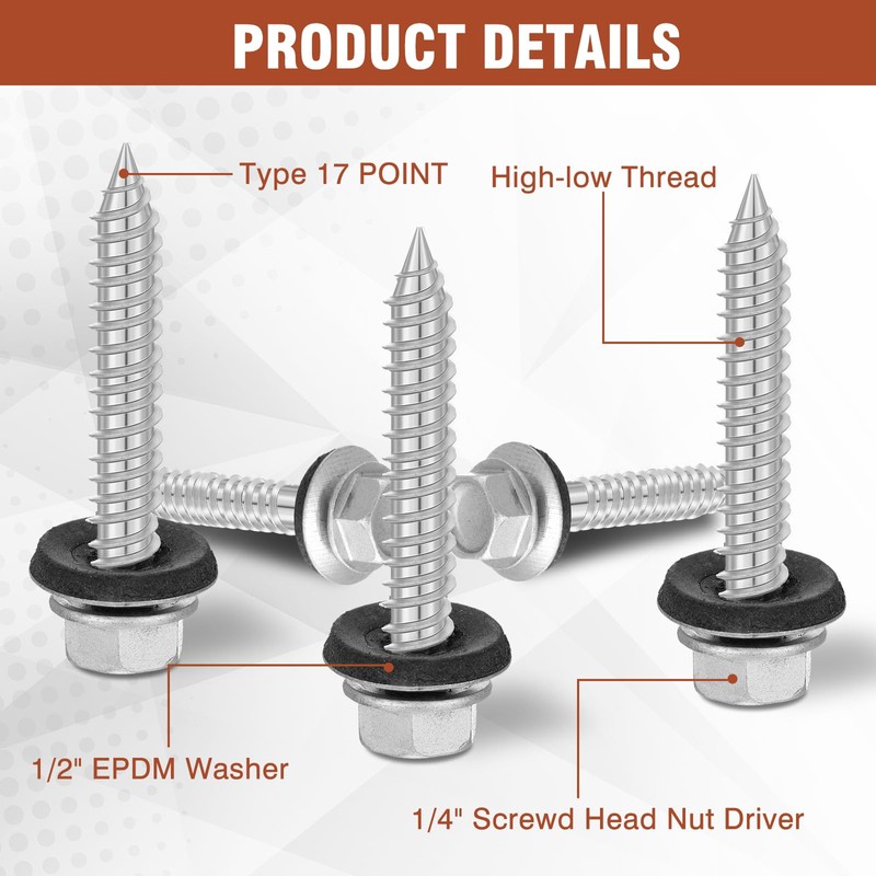 Zonon 250 Pcs Metal Roofing Screws #14 x 1-1/2 Inch