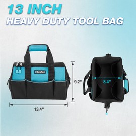 DURATECH 13-Inch Small Tool Bag with 9 Pockets, Tool Bags for Men Women, Toolbag with Thickened Fabric, Wide Open Mouth Tool Carrier for Mechanic Electrician Plumber HVAC