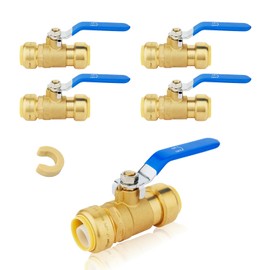 (Pack of 5) Seelink 1/2 Inch Push-Fit Ball Valve with Disconnect Clip Tools, Brass Shut Off Valve for Pex CPVC and Copper Pipe Connection, Blue