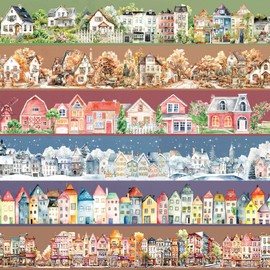 City Landscape PET Tape Washi Tape Vintage City Building Washi Sticker Aesthetic Sticker Journal Accessories Home Construction Washi Tape Scrapbook Stickers Town House Building Washi Tape Sticker