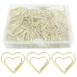 Hitefu 100 Pcs Love Heart Shaped Clips, Mini Cute Paper Clips, Tiny Paper Clips for Decoration, Organization, Bookmarks, School (Gold)
