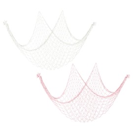 PATIKIL 79 x 39 Inch Decorative Fish Net, 2 Pack Natural Cotton Fishing Net Wall Hangings Decoration for Wedding Ocean Them Party Sea Shells, Pink, Beige