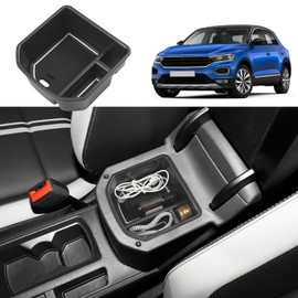 Coleya Centre Console Storage Box Compatible with VW T-ROC 2018-2024, T ROC Accessories Armrest Organiser, T-ROC Centre Armrest Glove Box with Non-Slip Mat (White)