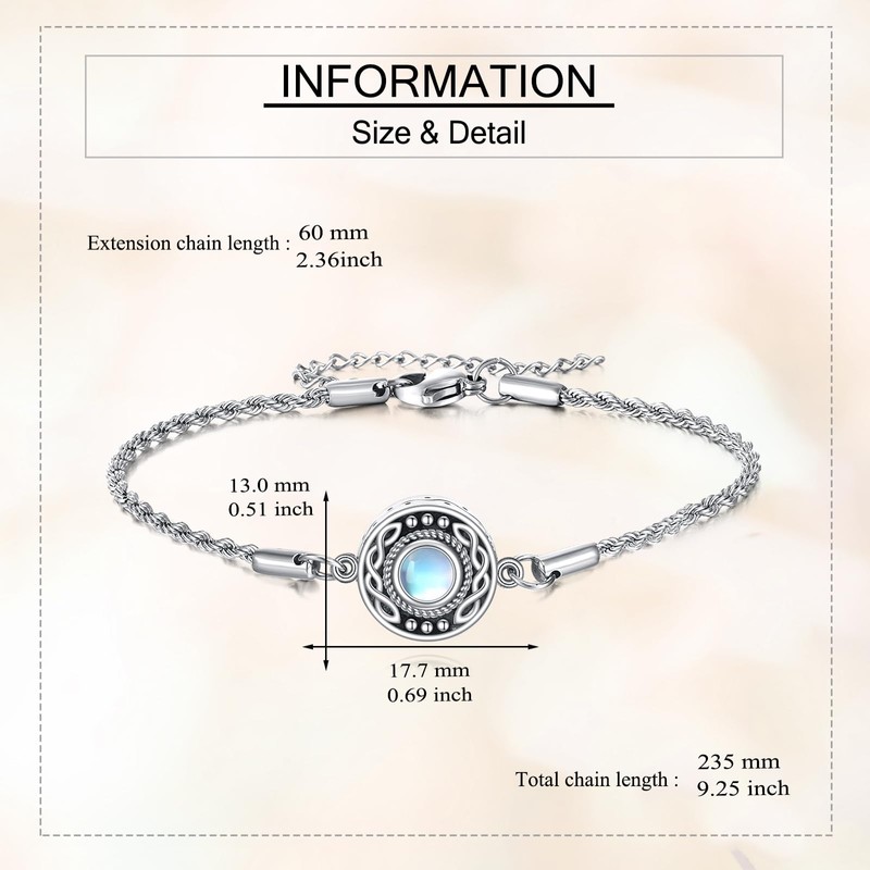 HUKKUN Celtic Knot Urn Bracelet for Ashes Stelring Silver Moonstone